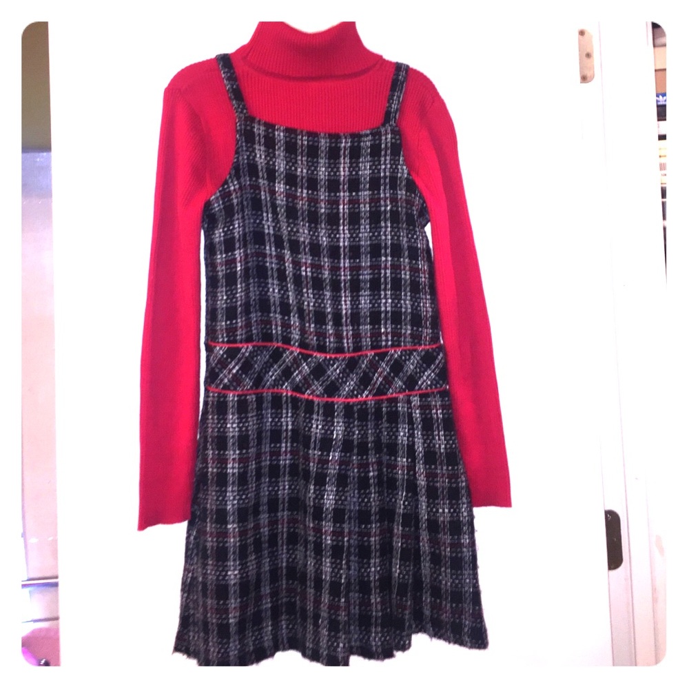 2pc VINTAGE plaid jumper w matching turtleneck